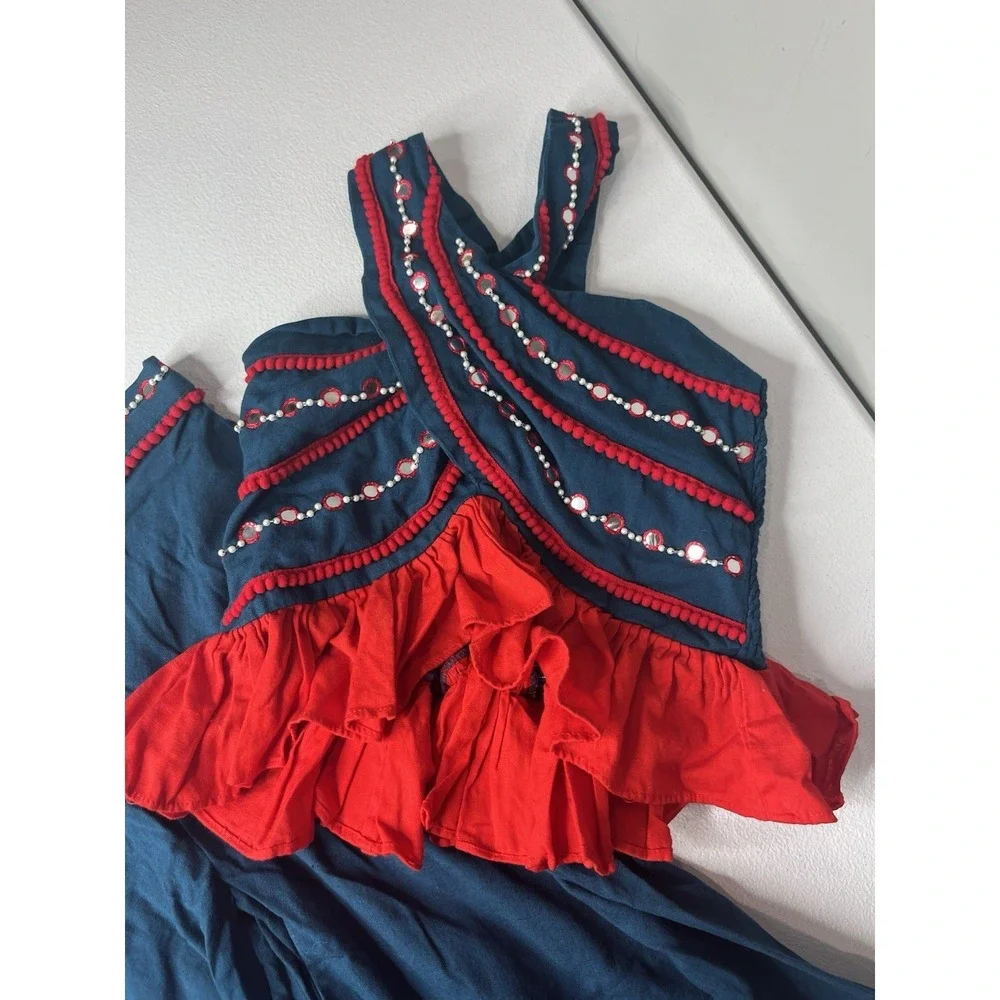 Little Muffet Girls‎ Two Piece Outfit Flowy Dance Event Navy Red Sz 8-9 Boutique